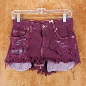 FURST OF A KIND LEVIS Youth Jean Shorts Size 14 Burgundy Distressed Cut Off